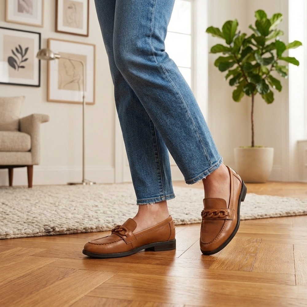Cole Haan Women's Stassi Chain Loafer Pecan Brown Leather Slip On Flats Size 6B - Picture 13 of 13